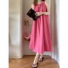 565301980 Tea Party Strap Dress Women's A-Line Long Dress White-Enhancing Elegant Raspberry Red