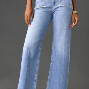 Beau Blue Loose Straight Leg Cropped High Waist Jeans