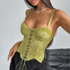 Embossed Jacquard Pleated Waist-cinching Camisole With Straps