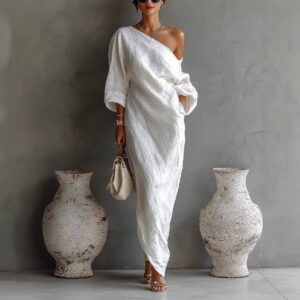 Irregular Off-shoulder Long Dress Fashion Elegant Long-sleeved Dresses Women's Beach Vacation Clothing
