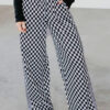 99128540-0cc62564c5e769e9.jpg White Checkerboard Drawstring Waist Casual Pants