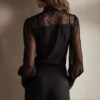French-style Light Luxury Semi-sheer Loose-fit Sun-protective Lace-panel Tie-front Blouse