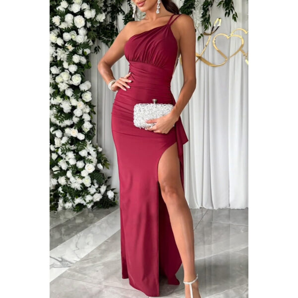 565302005 Off-the-Shoulder Slit Dress INS Casual Party Multi-color Dress