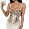Womens Retro Jacquard Patchwork Lace Mini Ruffle Fishbone Bra-Padded Halter Neck Tank Top
