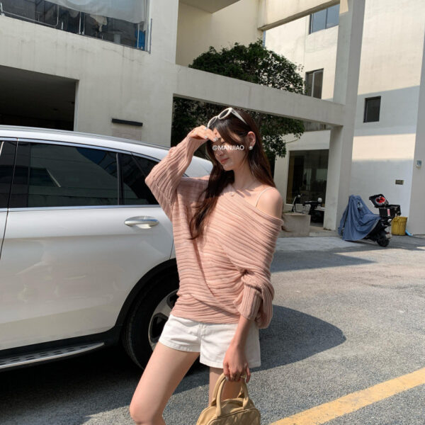 Lazy Chic Cut-Out Asymmetrical Sleeve Long Sleeve Knit Top for Women