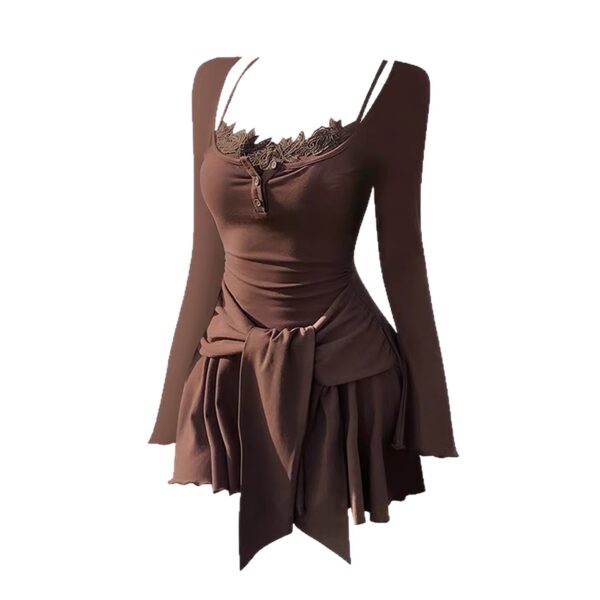 564075394 Lace Patchwork Long Sleeve Bodycon Dress for Women