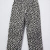 Black Leopard Print Barrel Jeans