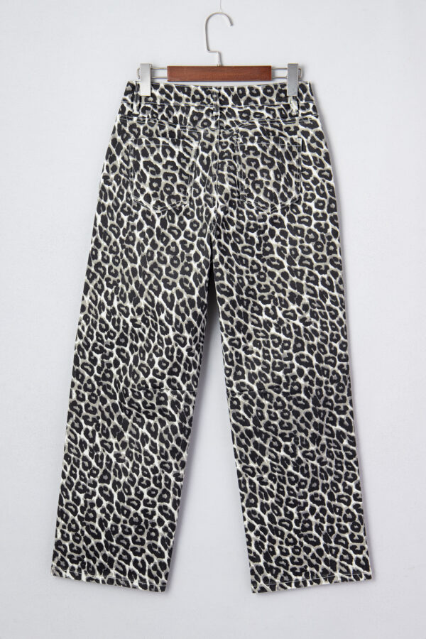 Black Leopard Print Barrel Jeans