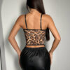 Womens Sexy Leopard-Print Patchwork Lace Cross-Tie Fishbone Underwire Top