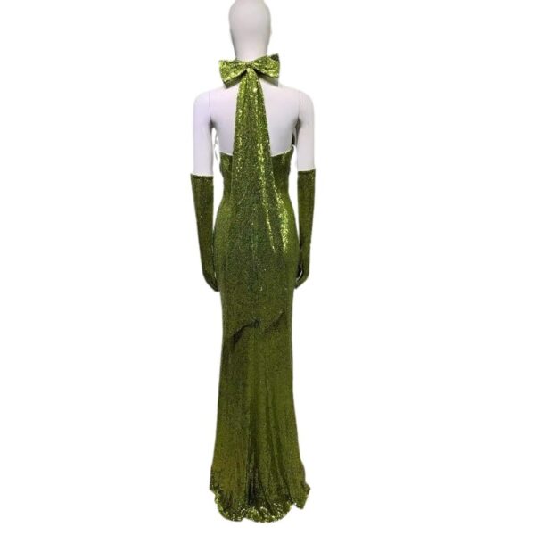 Elegant backless sequined green elegant bodycon floor length party dress