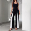 Black And White Color Matching Straight Halter Jumpsuit