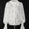 Lantern Sleeve Bow Tie Lace Embroidered Shirt