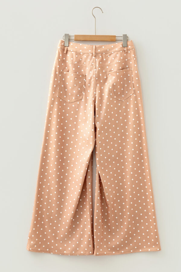 99128030-154596c7dcf55451.jpg Khaki Polka Dot Print Drawstring Wide Leg Pants