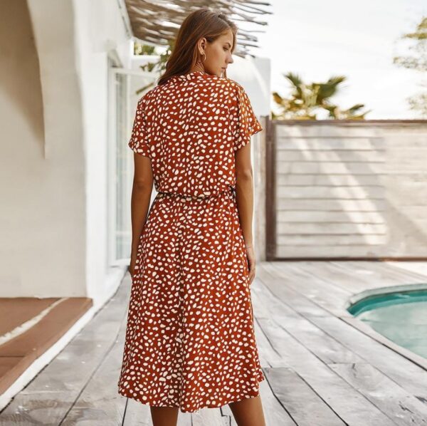 Short-sleeved lace casual elastic waist cotton floral dress