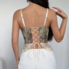 Womens Retro Jacquard Patchwork Lace Mini Ruffle Fishbone Bra-Padded Halter Neck Tank Top