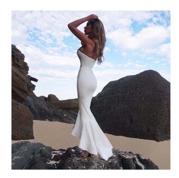new sexy tube top halter waist slimming one step fishtail white dress evening dress show car model