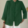 Chinese-style Patchwork Button-Placket Cropped-Sleeve Loose-fit Retro Chinese-style Shirt