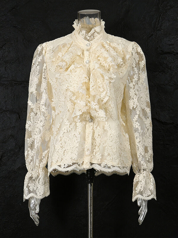 Retro 3D Floral Lace Long-Sleeved Shirt