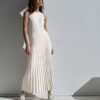 Casual Waist Tight Round Neck Big Pit Stripe Slimming Knitted Long Dress