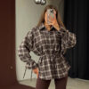 Womens Retro Plaid Shirt Jacket With Long Sleeves