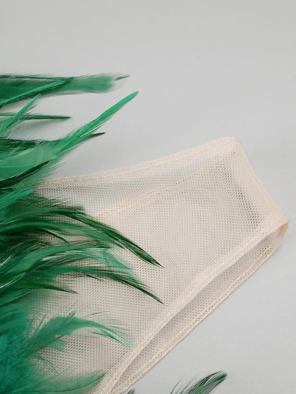 Luxury Green Feather Sleeveless Maxi Long Gowns Evening Party Dress