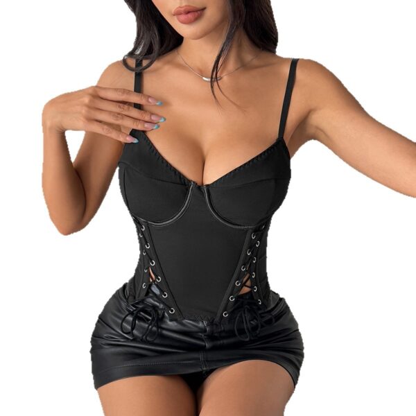 Womens Minimalist Sexy Chic Fishbone Underwire Cross-Tie Waist-Cinching Tank Top