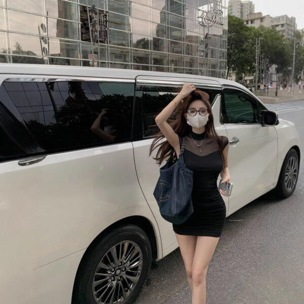 564075033 Sexy Mesh Panel Fitted Sleeveless Bodycon Dress