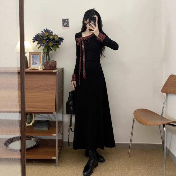 564075533 French Style Long Sleeve Fitted and Slimming Midi Dress for Women