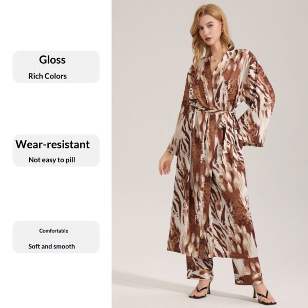 Leopard Print Satin Pajamas For Women Single Robe Style Nightgown Loungewear