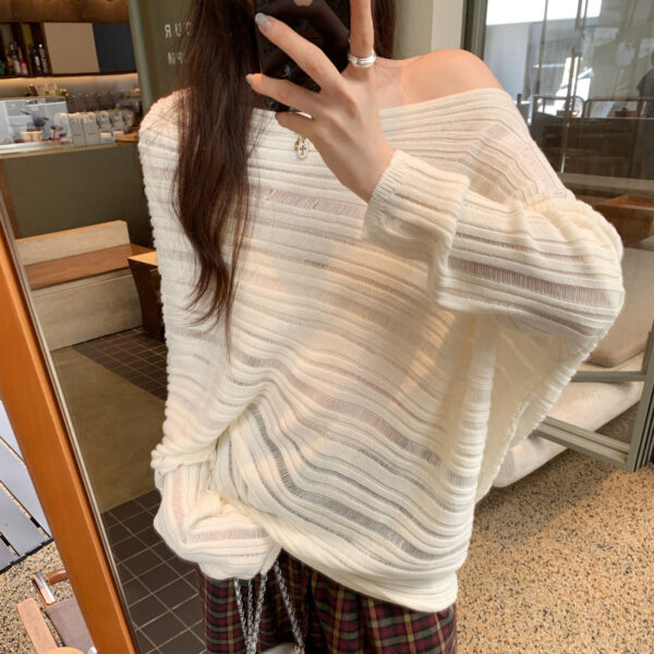 Lazy Chic Cut-Out Asymmetrical Sleeve Long Sleeve Knit Top for Women