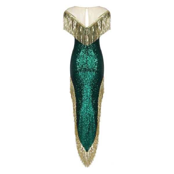 New Dark Green Sequin Temperament Tassel Long Skirt Evening Dress