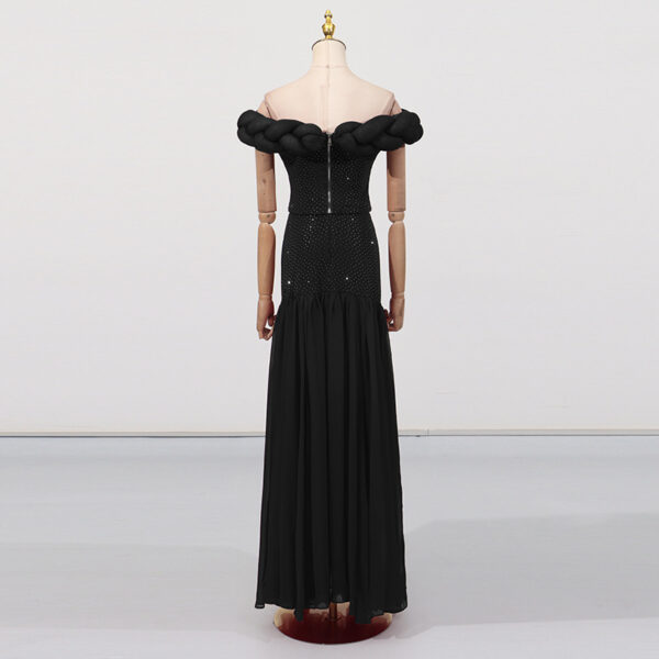 Pure Black Ball Gown High-End Formal Dress Women's Summer Strapless Waist-Cut Top Long Skirt Unique Set