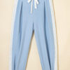 99028021-1ec48e9ff6a2b608.jpg Beau Blue Lace Accent Floral Patched Pocket Pleated Wide Leg Slouchy Pants