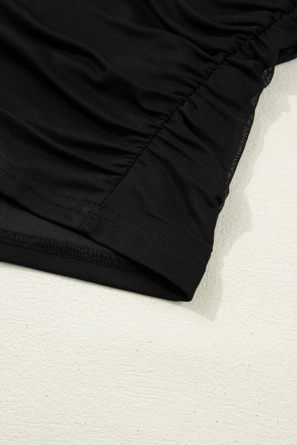 Black Sheer Mesh Patchwork High Neck Long Sleeve Top