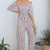 White Smocked Short Sleeve Wide Leg Floral Print Jumpsuit