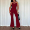 Chic Metal Buckle Flared Jumpsuit