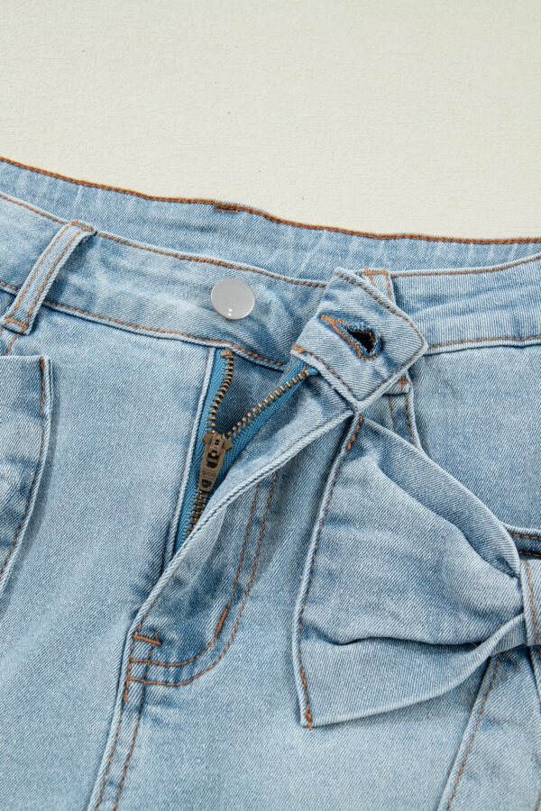 Beau Blue Bow Detail Denim Shorts with Pockets