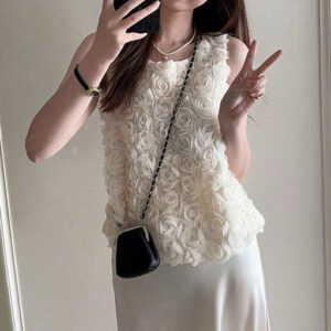 Sleeveless French 3D Rose Tank Top
