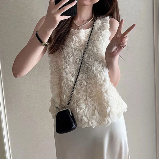 Sleeveless French 3D Rose Tank Top