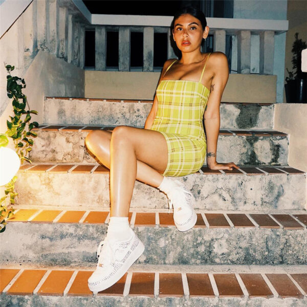 Autumn cross-border explosion model sling bag hip slim check dress