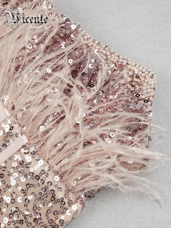 New Apricot Pink Tube Top Mesh Sequin Long Skirt Evening Dress