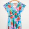 Sky Blue Tropical Print V Neck Semi Sheer Beach Cover Up Dress