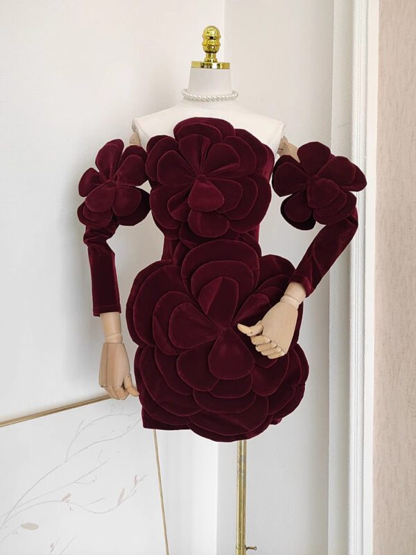 Niche Model Style Socialite Heavy-duty Velvet Three-dimensional Flower Tube Top Dress