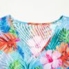 Sky Blue Tropical Print V Neck Semi Sheer Beach Cover Up Dress