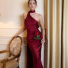 Dress with Sexy Backless Satin Halter Neck for Banquet Evening Party