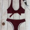 Solid Chest Knotted Split Swimsuit For Women