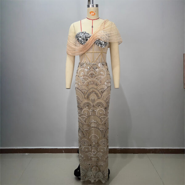 Sexy Design Mesh Sleeveless Fitted Sequined Long Length Bodycon Party