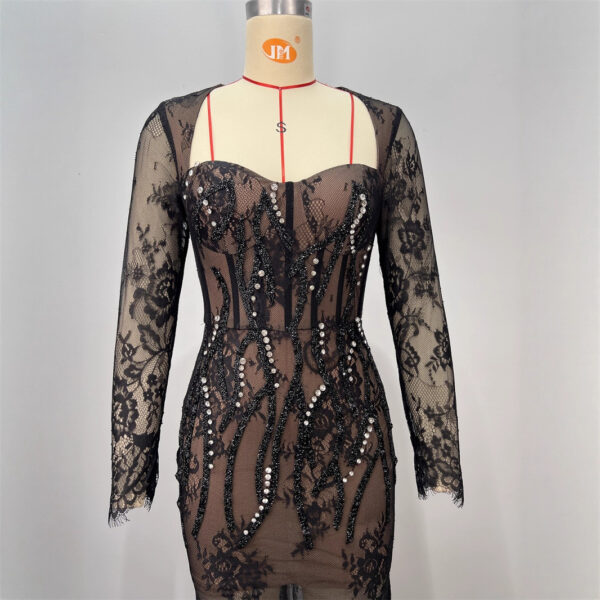 565303003 Square Neck Heavy Work Lace Party Evening Gown Women