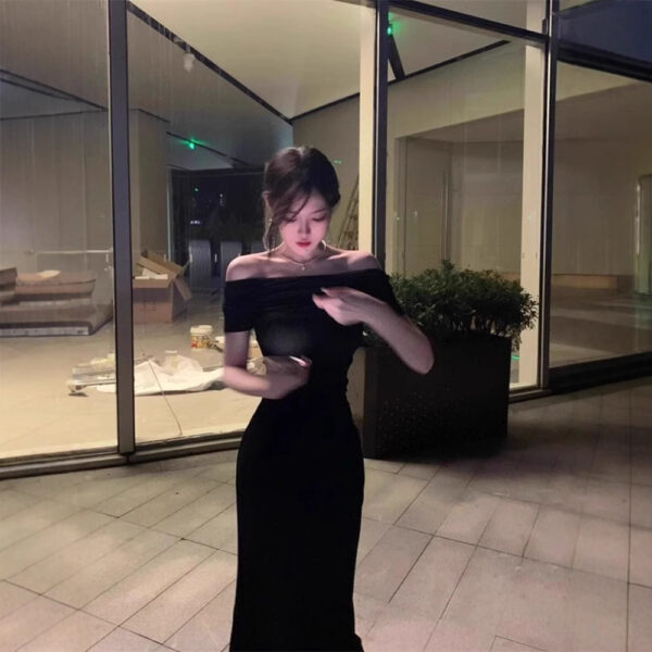 564075504 One-Shoulder Elegant Slim Fit Waist-Cinching Bodycon Long Dress