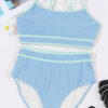 Beau Blue Stylish Ribbed Contrast Trim Spaghetti Straps 2pcs Bikini Swimsuit